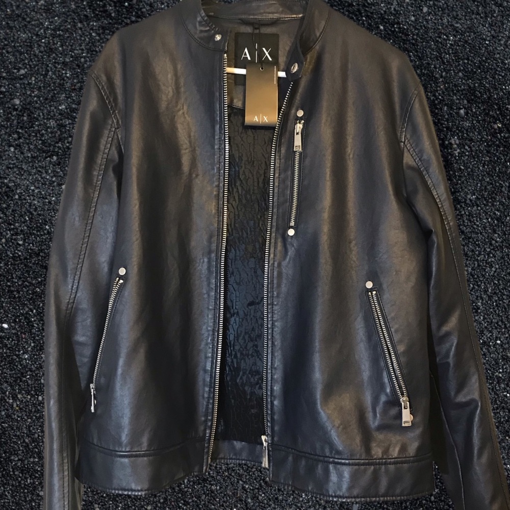 Armani Exchange Men’s Faux Leather Bomber Jacket